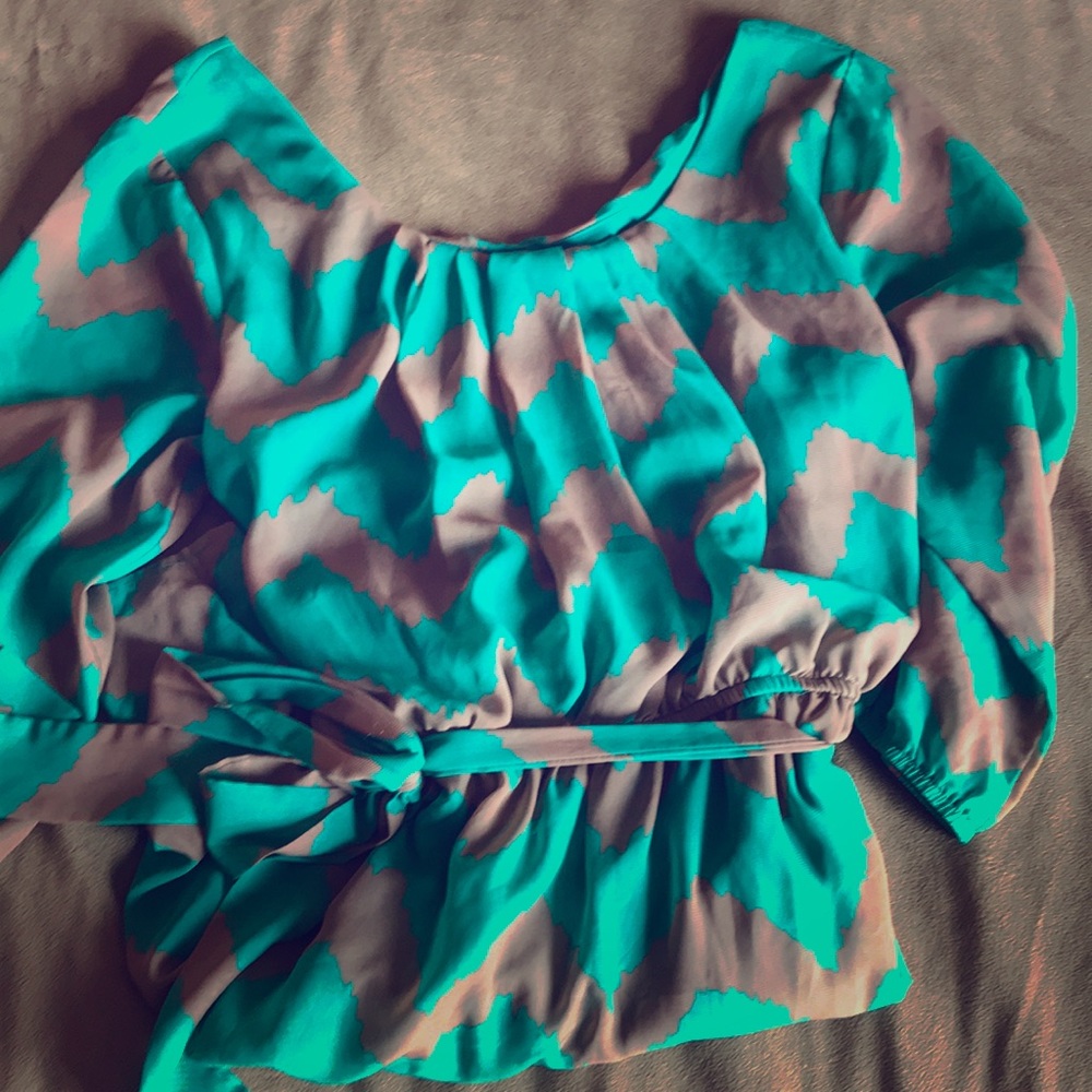 Taupe & green chevron dress